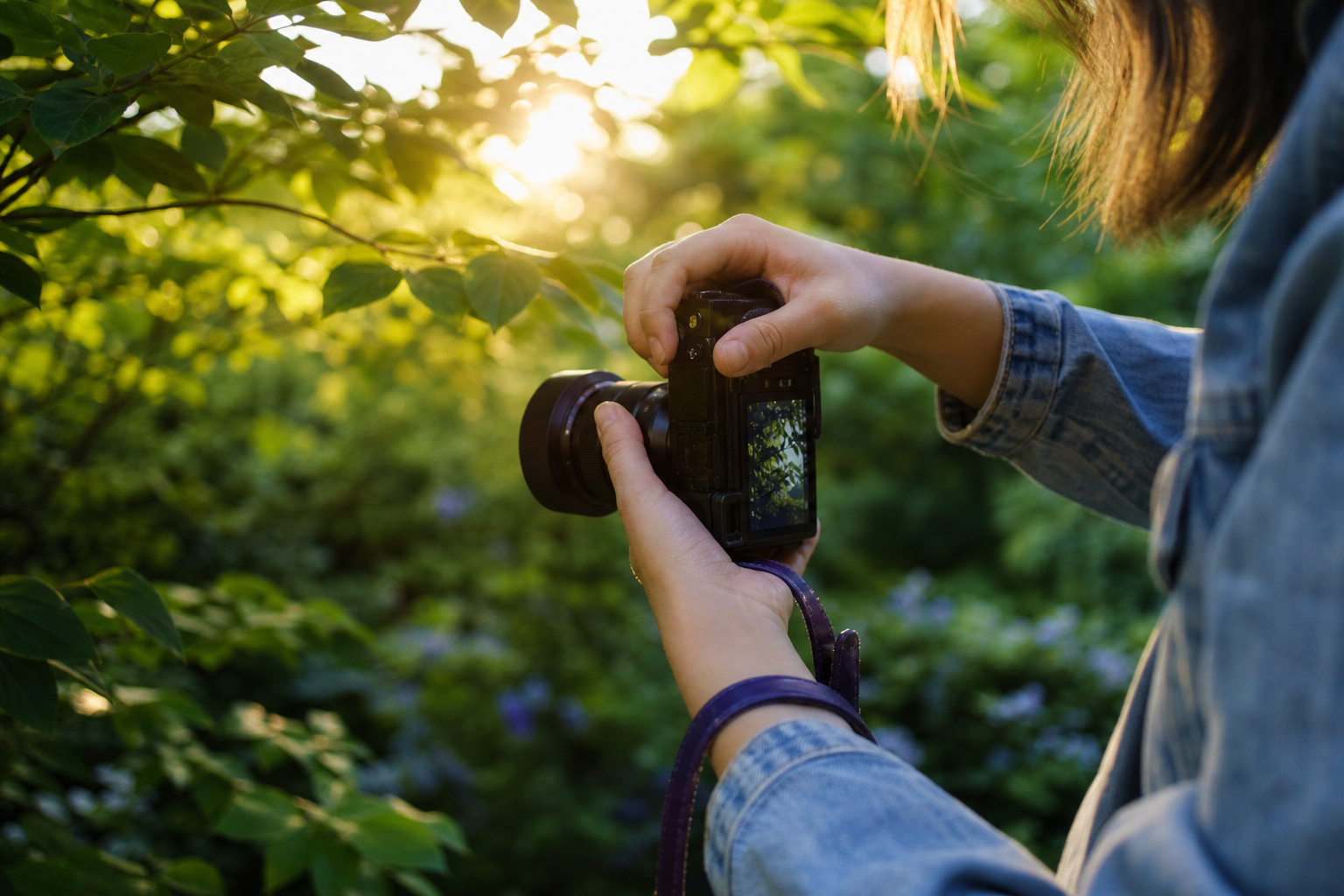 Fotografowanie światła pomiędzy liśćmi w ogrodzie